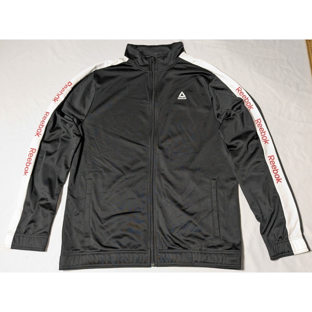 REEBOK TRAINING ESSENTIALS Men Large‎ Black Linear Logo Track Jacket NEW READ